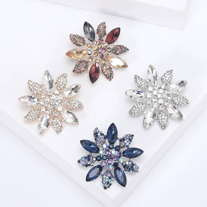 Alloy Crystal Flower Brooch Pin For Versatile Clothing Decoration