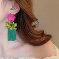 Bohemian Floral Braided Rope Tassel Drop Earrings With Silver Pins For Women view 3