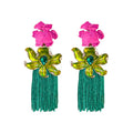 Bohemian Floral Braided Rope Tassel Drop Earrings With Silver Pins For Women view 5