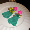 Bohemian Floral Braided Rope Tassel Drop Earrings With Silver Pins For Women view 2