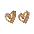 Gold Plated Copper Heart Zircon Stud Earrings With Silver Pins Minimalist Modern Jewelry For Women view 5