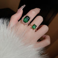 Light Luxury Emerald Open Alloy Ring For Women, Vintage Court Style Geometric Square Jewelry view 4