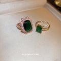 Light Luxury Emerald Open Alloy Ring For Women, Vintage Court Style Geometric Square Jewelry view 3