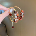 Chic Sandalwood Bead Woven C-Shaped Twisted Hoop Earrings With Silver Posts view 3
