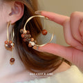 Chic Sandalwood Bead Woven C-Shaped Twisted Hoop Earrings With Silver Posts view 2