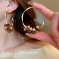 Chic Sandalwood Bead Woven C-Shaped Twisted Hoop Earrings With Silver Posts view 4