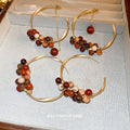 Chic Sandalwood Bead Woven C-Shaped Twisted Hoop Earrings With Silver Posts view 1