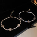 Light Luxury Copper Zircon Flower Hollow Bangle Pastoral Style Minimalist Jewelry view 1