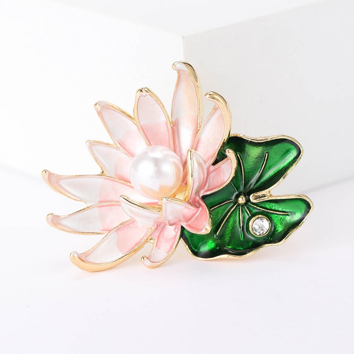 Alloy Enamel Lotus Flower Brooch For Elegant Clothing Accessories
