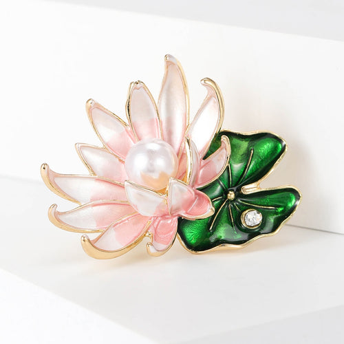 Alloy Enamel Lotus Flower Brooch For Elegant Clothing Accessories