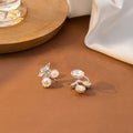 Elegant Cherry Pearl Clip On Earrings With Zircon Leaf Alloy Setting For Women Sweet No Piercing Earrings view 4