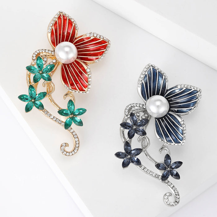 Alloy Enamel Camellia Flower Brooch With Rhinestones For Clothing