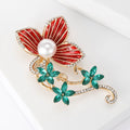 Alloy Enamel Camellia Flower Brooch With Rhinestones For Clothing view 3