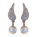 Luxury Faux Pearl Zircon Wing Necklace And Earrings Jewelry Set For Women view 5