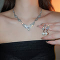 Luxury Faux Pearl Zircon Wing Necklace And Earrings Jewelry Set For Women view 2