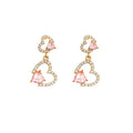 Women's Light Luxury Hollow Heart Pink Crystal Micro Paved Zircon Rhinestone Dangle Drop Earrings view 5