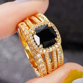 French Retro Luxury Square Ring Set Unisex Fashion Personality Three Piece Rings For Men And Women view 2
