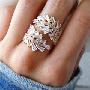 Korean Japanese Leaf Open Index Finger Ring For Women, Adjustable Luxury Statement Fashion Jewelry