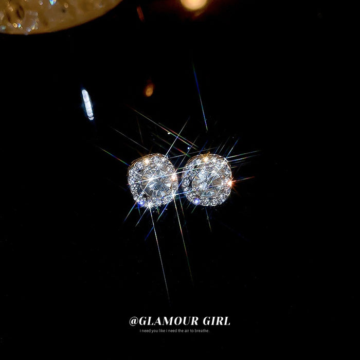 Copper Square Rhinestone Stud Earrings With Silver Pins, Minimalist Light Luxury Women's Jewelry
