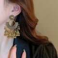 Chic Vintage Alloy Circular Fan Bell Tassel Drop Earrings With Geometric Palace Style view 4