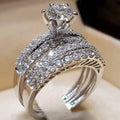 Hollow Double Layer Zircon Engagement Ring Set For Women Wedding Dinner Bridal Hand Jewelry view 1