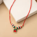 Christmas Enamel Bell Necklace And Red Green Resin Santa Bracelet Cartoon Cute Jewelry Set view 3