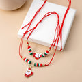 Christmas Enamel Bell Necklace And Red Green Resin Santa Bracelet Cartoon Cute Jewelry Set view 2