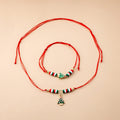 Christmas Enamel Bell Necklace And Red Green Resin Santa Bracelet Cartoon Cute Jewelry Set view 1