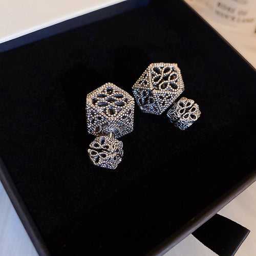 Copper Floral Hollow Stud Earrings Two Way Light Luxury Elegant Flower Design