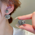 Copper Floral Hollow Stud Earrings Two Way Light Luxury Elegant Flower Design view 1
