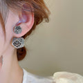 Copper Floral Hollow Stud Earrings Two Way Light Luxury Elegant Flower Design view 3