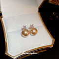 French Light Luxury Faux Pearl Zircon Round Geometric Stud Earrings For Women view 3