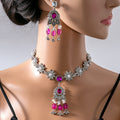 Luxury Vintage Flower Teardrop Alloy Rhinestone Crystal Pearl Tassel Square Zircon Necklace Set Earrings view 2