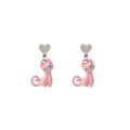 Cute Enamel Cat Pendant Heart Stud Dangle Earrings For Women, Simple Daily Alloy Silver Needle Earrings view 5