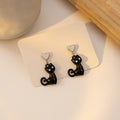 Cute Enamel Cat Pendant Heart Stud Dangle Earrings For Women, Simple Daily Alloy Silver Needle Earrings view 4