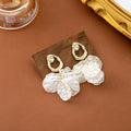 Elegant Luxury White Crackle Flower Petal Gold Alloy Drop Dangle With Rhinestone Accent Earrings view 3