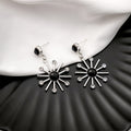 Elegant Korean Sunflower Starburst Drop Silver Alloy Rhinestone Zircon Round Enamel Charm Earrings view 2