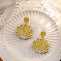 Elegant Glitter Resin Scallop Shell Drop Earrings With Alloy Silver Pin, Sweet Korean Mermaid Earrings view 2