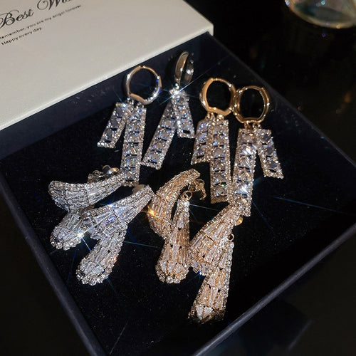 Luxury Copper Zircon Geometric Square Hollow Ear Cuff Earrings For Women