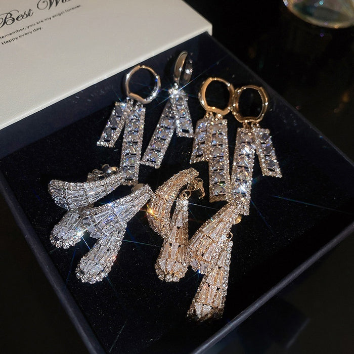 Luxury Copper Zircon Geometric Square Hollow Ear Cuff Earrings For Women