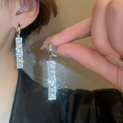 Luxury Copper Zircon Geometric Square Hollow Ear Cuff Earrings For Women