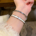 Gold Plated Copper Zircon Geometric Bangle Minimalist Light Luxury Commuter Jewelry view 3