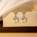 Elegant Alloy Enamel Heart Stud Hollow Flower Drop Dangle With Rhinestone Crystal Accents Earrings view 4