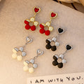 Elegant Alloy Enamel Heart Stud Hollow Flower Drop Dangle With Rhinestone Crystal Accents Earrings view 1