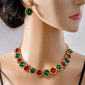 Luxury Vintage Oval Crystal Rhinestone Flower Bridal Necklace Jewelry Set With Matching Drop Earrings view 2