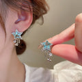 Chic Copper Star Zircon Ear Hook Earrings With Silver Needle For Elegant Fashion Style view 2