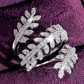 Light Luxury Open Wheat Ear Full Pave Zircon Ring For Women, Copper White Gold Plated Jewelry view 1