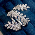 Light Luxury Open Wheat Ear Full Pave Zircon Ring For Women, Copper White Gold Plated Jewelry view 2