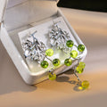 Elegant Korean Asymmetric Green Grape Vine Leaf Silver Alloy Crystal Rhinestone Drop Dangle Earrings view 3