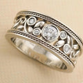 Vintage Wide Band Ring, Heavy Hollow Floral Flower Statement Ring In Baroque Style For Women view 3